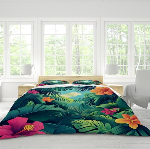 Housse de couette tropicale 200x200cm en microfibre avec 2 taies - 4