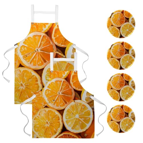Tablier de cuisine tranches d'orange lavable pour protection efficace