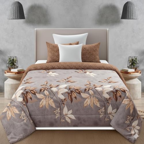 Image of Florida Grey & Brown Leaf Reversible 180 GSM Single Bed AC Comforter | All Season Comforter (160x220 cm)