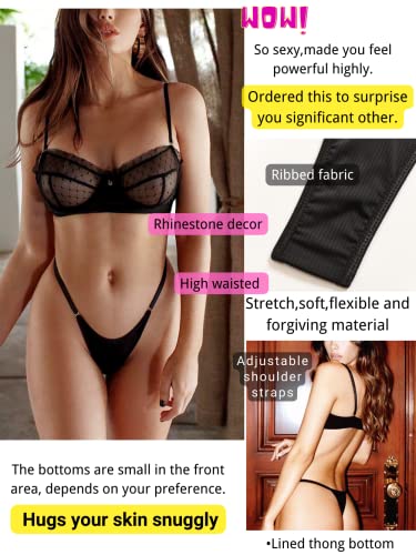 Kaei&Shi Sexy Lingerie for Women,Ruffle 2 Piece Lace Lingerie Set,Underwire Ribbed Bra and Panty Sets Valentine Petite Black Small - Image 4