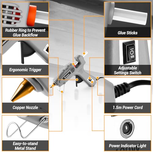 Hot Glue Gun Full Size: DEKOPRO 60/100Watt Dual Temp Hot Glue Gun Kit with 25 Glue Sticks, Organize Storage Case, Heavy Duty Heat Glue Gun Tool Set for Home Repair, Art & Crafts, DIY - Image 3