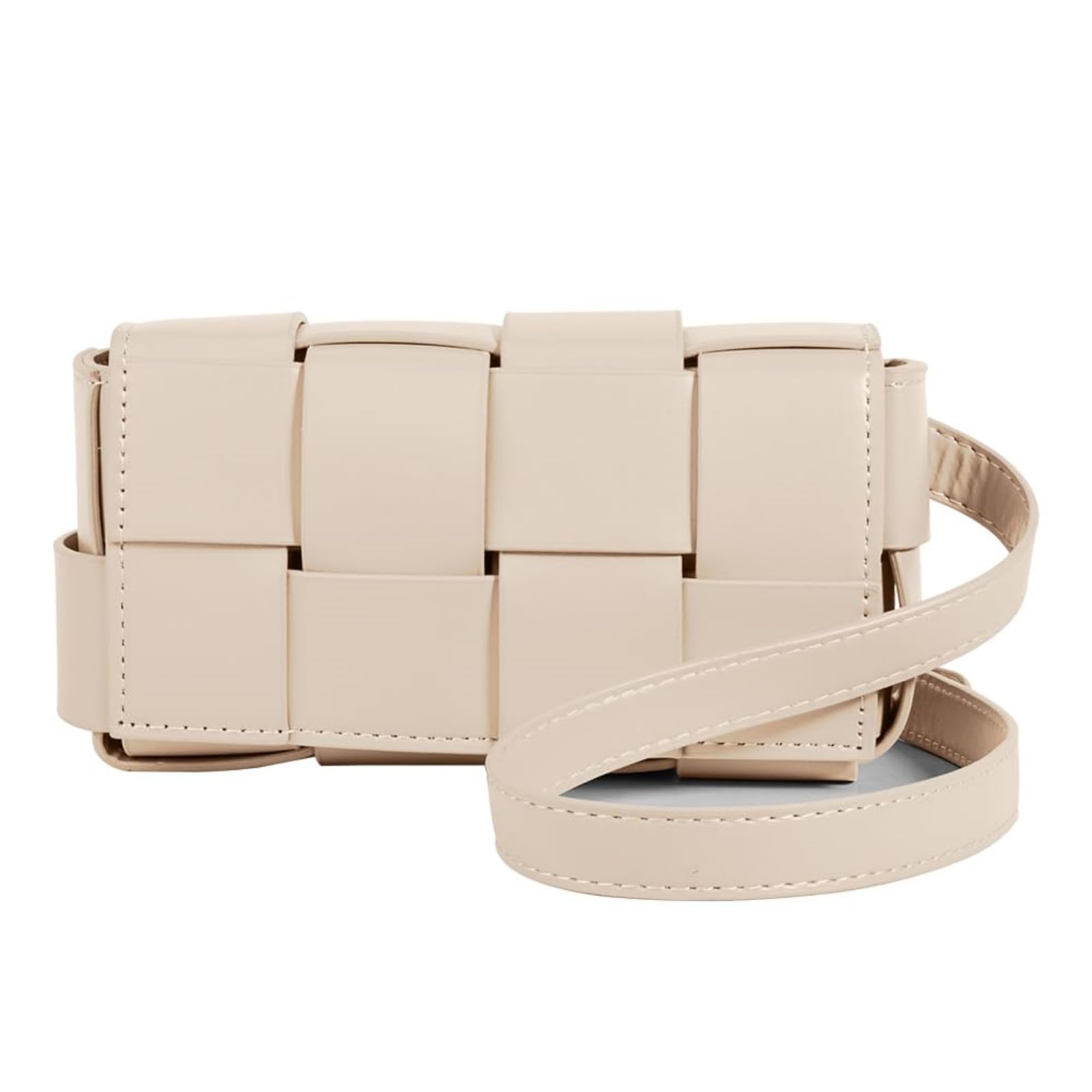 Mini Woven Crossbody Bag for Women, Square Shoulder Handbag Leather Clutch Purse Cute Fanny Packs with Adjustable Belt