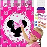 AYINOBY Pink Mouse Party Supplies - Pin The Bow on Mouse Game, Large Waterproof Poster with 24pcs Bow Stickers Favors for Girls Birthday Party