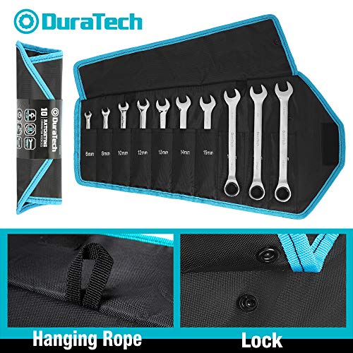 Duratech Ratcheting Wrench Set, Combination Wrench Set, Metric, 10-Piece, 6-18Mm, Cr-V Steel, With Pouch #TOP4