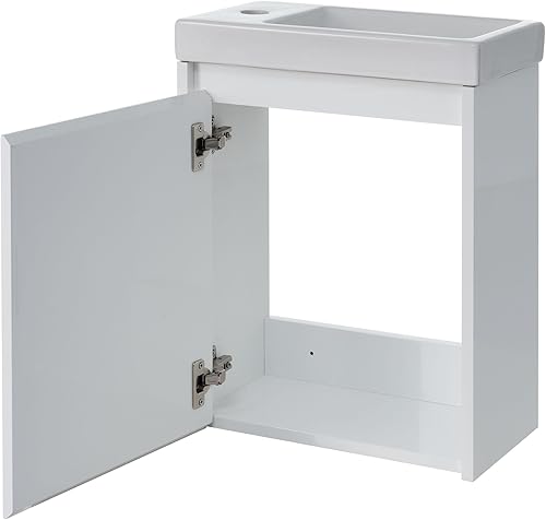 Miniatura 9 de CuisinSmart Conjunto de tocador de baño de 16 pulgadas con lavabo, moderno armario de baño con puertas de cierre suave, juego de gabinete de baño