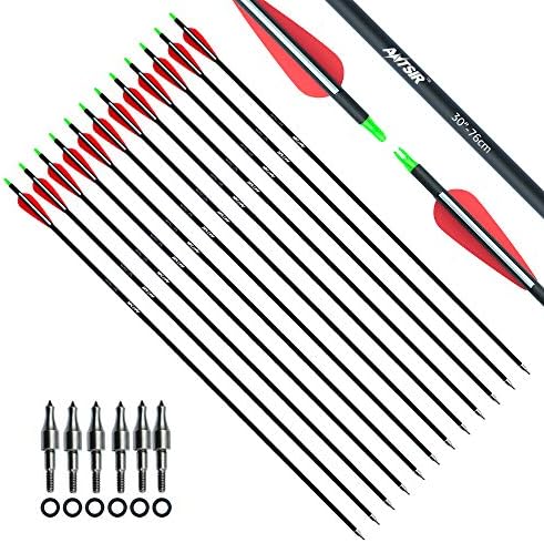 ANTSIR 30 Carbon Arrows for Adult,7.8mm Shaft with Field Point Replaceable Steel Tips for Recuve and Compound Bow(Pack of 12)