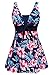 Produktbild AMAGGIGO Damen Neckholder Push up BadekleidFigurformender Bunt Badeanzug mit Röckchen Bauchweg Einteiliger BadekleidBlue RflowerGröße 46 (3XL)