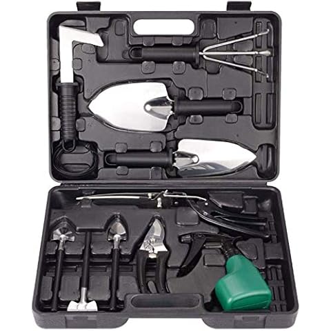 Lelekey Garden Tool Set, 12 Piece Stainless Steel Hand Tool Kit with Shovel Rake Weeder Pruner Shear Sprayer & Carrying Case, Gardening for Men,Women Gardener & Plant Lover (Black) Cover