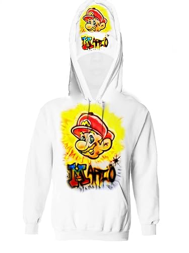 smash bro mario Custom Airbrush Hoodie and Beanie 2 Set personalized name any colors (S)