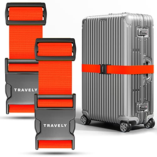 Travely® Correa para Equipaje, Especialmente llamativa y Segura, Incluye 2 Etiquetas para Nombre, Cinta Ideal sobre Cruz, 2 Unidades, Color Naranja