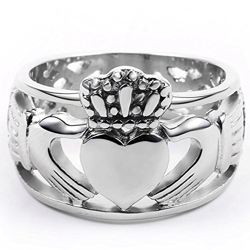 Stainless Steel Heart Shaped Claddagh Ring Statement Promise Anniversary4