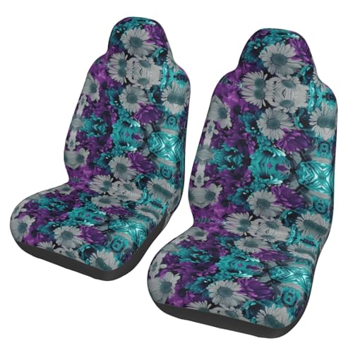 Housses de siège auto universelles à motif floral violet turquoise pour voiture
