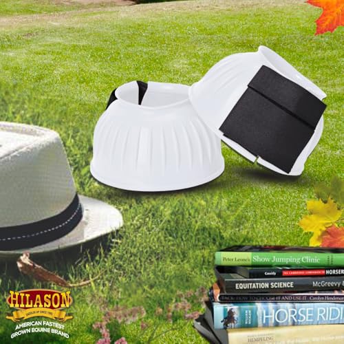 Image of HILASON Western Horse Rubber PVC Ribbed Double Hook and Loop Bell Boots Training Protective Shock Absorbing Leg