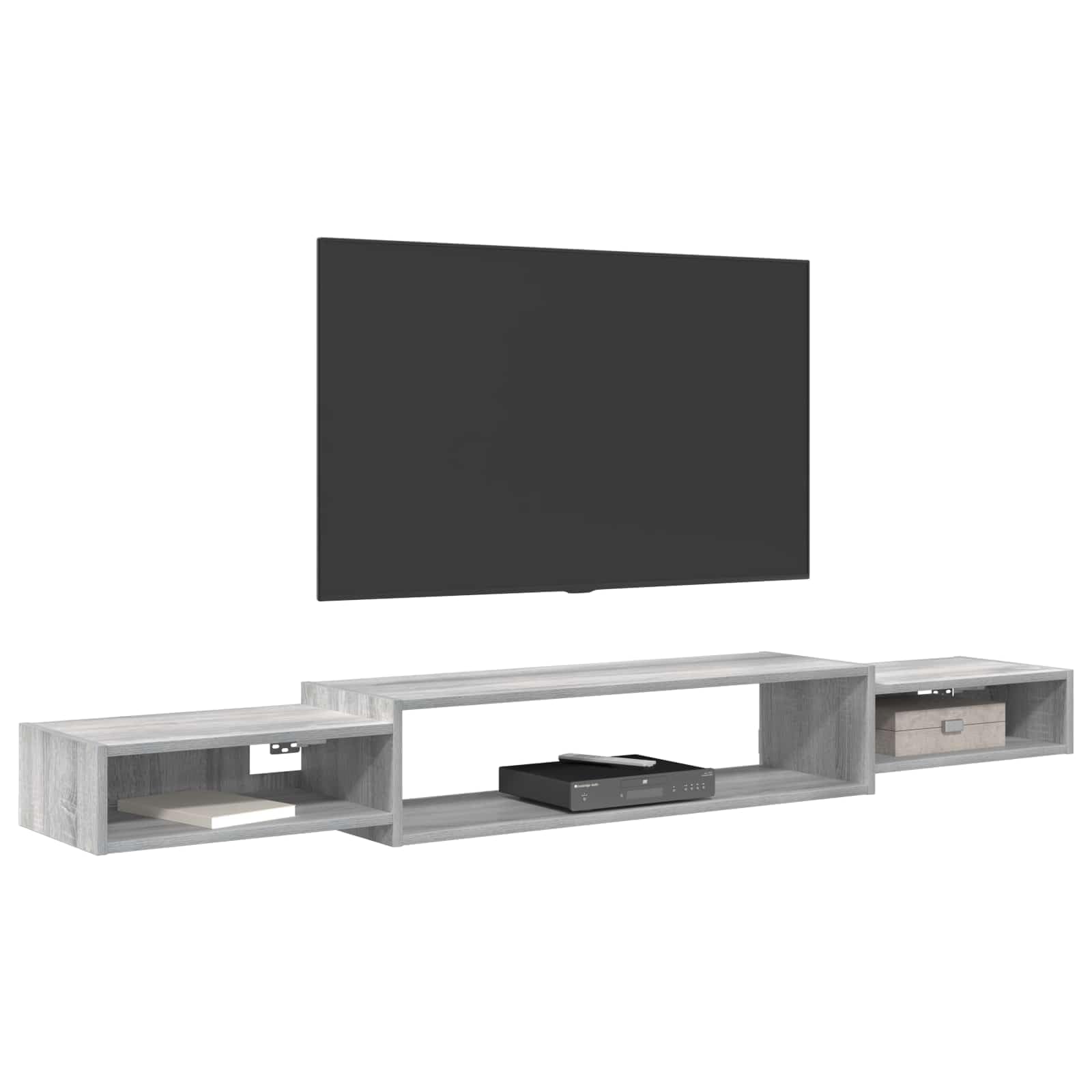 Makastle Wandmontierter TV-Schrank aus Holzwerkstoff mit Wandhalterung, 3 Regale, 180 x 28 x 21 cm, Rechteckig