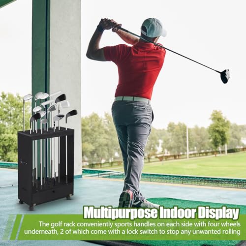 Silipull Suporte de madeira para tacos de golfe, alça e roda para taco de golfe, 27 tacos de golfe,