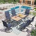 PHI VILLA 7 Piece Patio Dining Set, 6 Swivel Patio Chairs with Padded Textilene Fabric & Rectangular Dining Table (1.6" Umbrella Hole), All Weather Patio Chairs and Table Set for Deck Lawn (Blue)