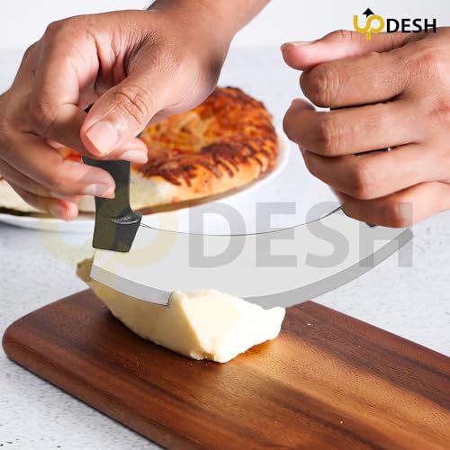 Image of UPDESH Pizza Cutter - Pizza Slicer - Mezzaluna /Mincing Knife - Double Handle Ideal for Mincing, Dicing, Chopping & Slicing (4)
