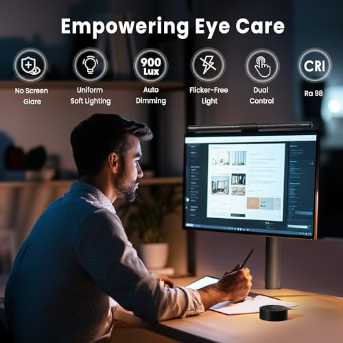 Quntis Computer Monitor Lamp, Screen Monitor Light Bar for Eye Caring, USB Reading LED Task Lamp with Auto-Dimming, Dimmable Light Bar, Touch Control, No Glare Space Saving Home Office Desk Lamps - Thumbnail 2