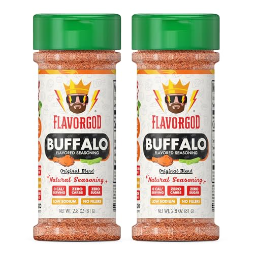 Image of Flavor God Buffalo Seasoning Premium Natural & Healthy Spice Mix, 2 Bottles | For Grilling Chicken, Beef, Seafood, Vegetables, Hot Wings, French Fries & Cauliflower - Kosher, Gluten-Free, Vegan, Keto