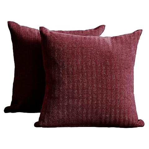 PLEASANT BOULEVARD | Chenille Pillow Case Covers 20 by 20 Inch, Soft Cozy Decorative Cushion for Home Bedroom Living Room Bed Sofa Chair (Burgundy, 2 Pack) Cover