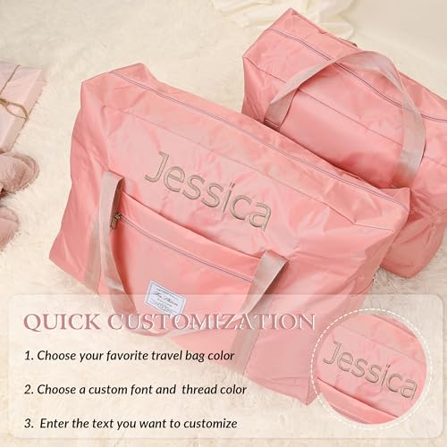 Personalized Folding Duffle Bag, Custom High Capacity Luggage Bag w/Embroidered Name, Customized Cloth Bags with Handles for Women/Men Sports Dance Gym Travel Weekender Overnight Bridesmaid3