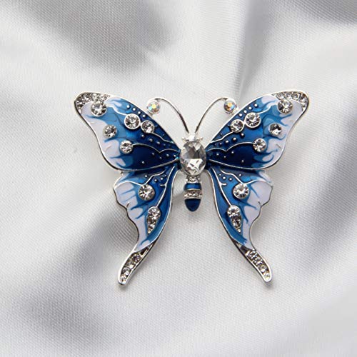 Image of FEELMEM Crystal Rhinestone Butterfly Brooch Pin Blue Color Butterfly Brooches for For Women Wedding /Banquet /Birthday Party