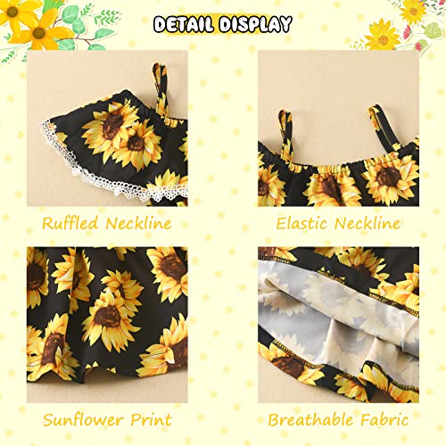 Hascloth Toddler Baby Girl Dress Casual Beach Dresses Summer Sunflower Off Shoulder Ruffle Spaghetti Strap Sundress Clothes 2-3T Black #TOP3