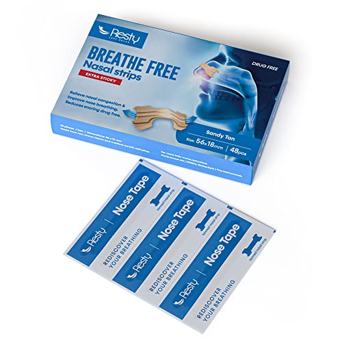 Resty® Nasal Strips für verbesserte Nasenatmung (48 Stück, sandfarben) - Anti Schnarch Nasenpflaster zum Öffnen der Nasenwege - Nasenstrips für Schlaf, Sport und Alltag - Nasenpflaster besser atmen Cover