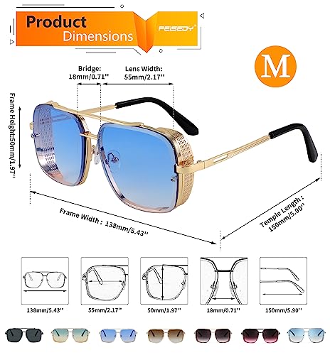 Image of FEISEDY Sunglasses Mens Women Vintage Pilot Square Trendy Metal Steampunk Fishing Driving Sun Glasses B2894