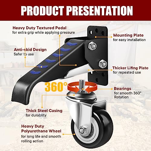 SPACECARE Retractable Workbench Casters Kit, Heavy Duty Workbenches Wheeels with 600 lbs Capacity, Adjustable Workbench Casters for Workbenches, Tables, and Cabinets, Easy to Install 4 Pack image 4