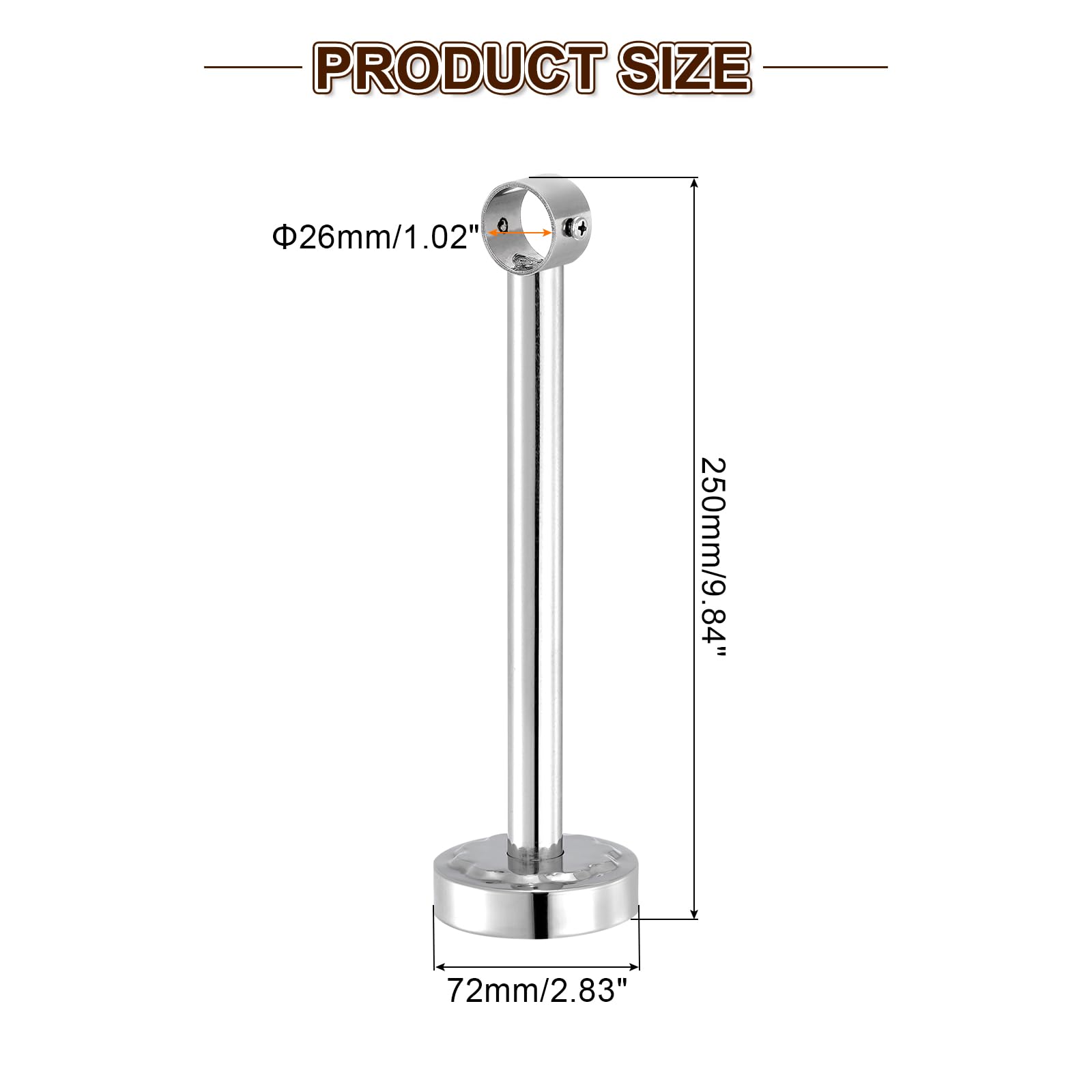 QUARKZMAN 4 Set 9.84" Supporto Bastone Tenda Soffitto Adatta a Tubo 1.02", Ganci Asta Bastoni per Tende Acciaio Inossidabile, Supporti Asta per Armadio per Asta per Tende Bagno, Argento