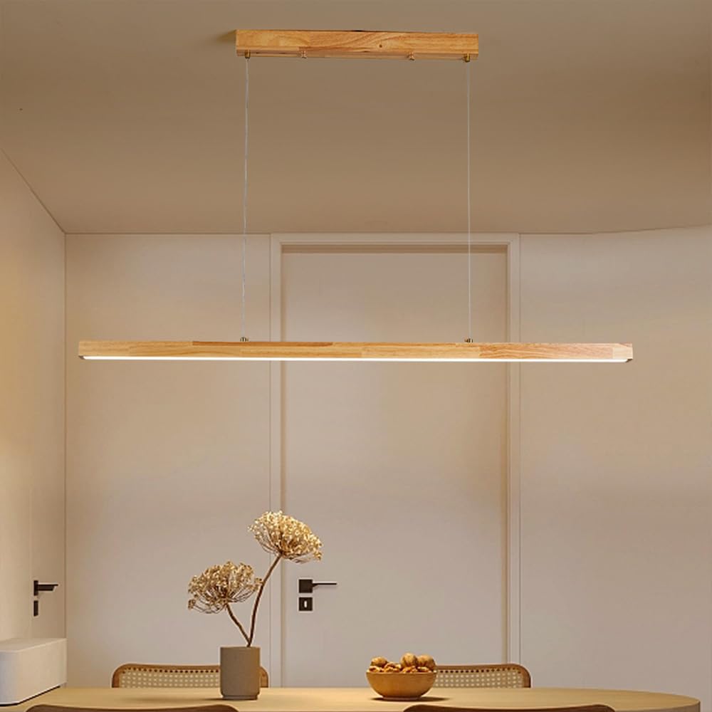 Lampe Suspendue LED Minimaliste en Bois, linéaire, luminaire d'îlot de Cuisine, Lampes de Plafond suspendues à Longue Bande, lustres en Bois pour Salle à Manger, Bureau, Chambre à Coucher