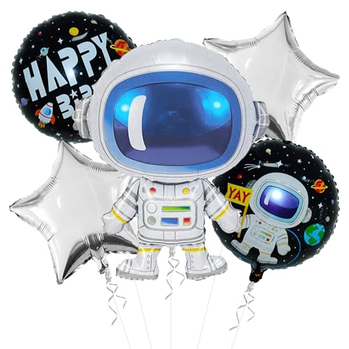 Image of Rozi Decoration Astronaut Theme Birthday Decorations Foil Balloons Set of - 5 Pcs for Boys, Girls, Kids Birthday Parties Astronaut Space Theme Foil Balloons