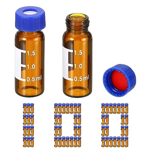 PATIKIL 2ml Autosampler Vial, 100 Pack Pre-Slit Septa HPLC/GC Vials 9-425 Lab Amber Vials Sample Vial Screw Cap Writing Patch PTFE & Silicone for LC Stamper