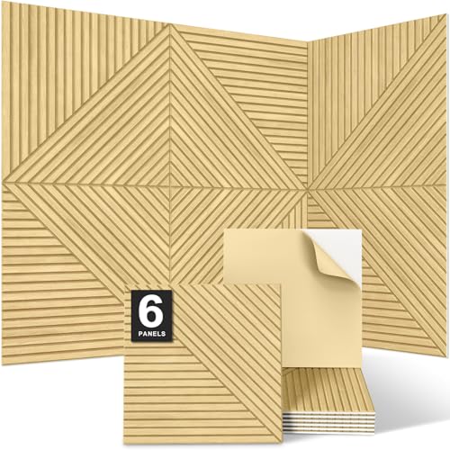 Image of JBER Wood-Pattern Acoustic Panels 23.6 inch x 23.6 inch, 6 Pack, Oak