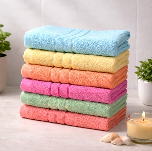 Image of Hand Towel Set of 6 (35x50 cm, 450 GSM) - Soft Cotton, Absorbent, Quick Dry - Bathroom, Wash Basin, Kitchen, Travel & Gym Face & Hand Towel for Men & Women-Multicolor