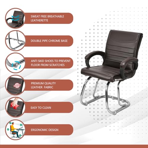 Image of GOYALSON Exclusive Comfortable Home Office Visitor Study Home Library Reception Chair with Cushioned seat Back (1, Coffee, Double Pipe Frame)