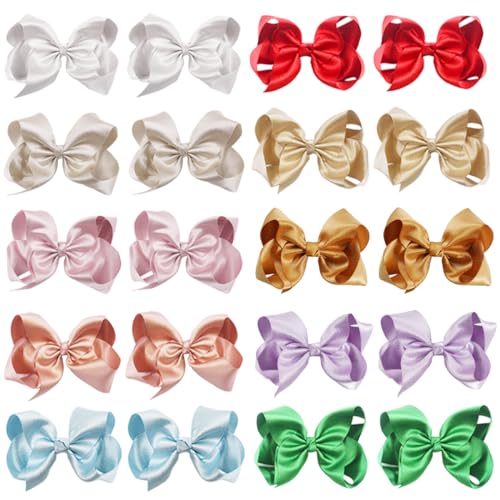 Image of 20PCS Baby Girls Glitter Grosgrain Ribbon Hair Bows Clips 4.5Inch Hair Bows Alligator Hair Clips Hair Accessories for Girls Toddlers Kids In Pairs