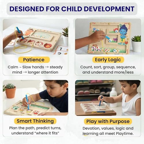 Image of Hanuman's Fruit Hunt - Vedic Wooden Magnetic Maze | Montessori Toy for Toddlers 15M+ | Birch Wood, Made in India, Non-Toxic | Screen-Free Play, Sealed Magnets, Shatter-Proof | Birthday Gift