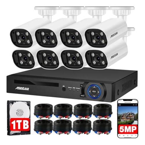 La mejor comparación de Sistema de Camaras de Vigilancia del mes. 42 ASECAM 5MP Kit de Camaras de Seguridad Exterior, 8CH DVR + 8 5MP Cámaras de Vigilancia con Audio, Detección de Caras/Vehículos, Visión Nocturna, Detección Movimiento, IP67...