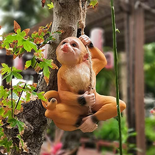 Outdoor Statue Garden Sculpture Garden Sculpture Outdoors Climbing Monkey Tree Hanging Garden Ornament Statue Decoration Rope Hanging Animal Ornament Patio Lawn Decoration (Color : A) Gift #TOP2