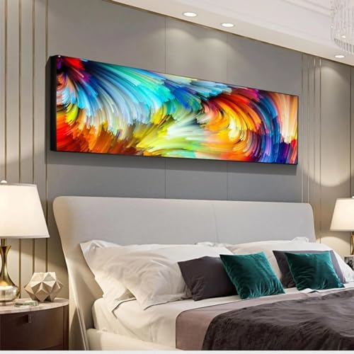 Toile nuages colorés art abstrait moderne 30x90cm avec cadre interne pour décoration de salon