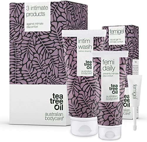 Australian Bodycare Intim Care - zestaw | Do pielęgnacji intymnej, zmniejsza suchość, dyskomfort i zapach | Z 100% Olejkiem z Drzewa Herbacianego | Intim Wash 200ml, Femi Daily 100ml, Femigel 5x5ml