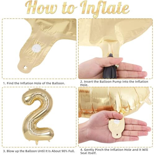 Image of Champagne Gold Large Number 2 Balloon, 40 Inch Light Gold Foil Helium Number Balloons, Giant Mylar Number 2 Balloons for 2nd Years Old Birthday Party Anniversary Decorations