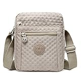 Eco Memos Bolso bandolera de nylon impermeable para teléfono celular con agujero para auriculares Crossbody bolso para teléfono celular, beige, L,