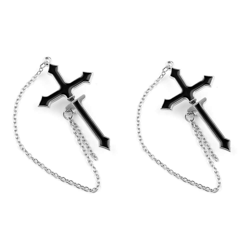 Cross Chain Earrings For Women Men Dangle Black Rock Unique Goth Cool Punk Long Sword Earrings Through Ear For Teens Eboy Egirl Jewelry (Black) - Black