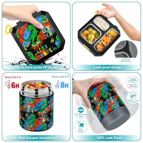 Image of wiwens Bento Lunch Box for Kids with 12oz Soup Thermo Leak-Proof Lunch Food Container with 5 Compartment Thermo Hot Food Jar and Insulated Lunch Bag for Kid Toddler Girls Boys to School