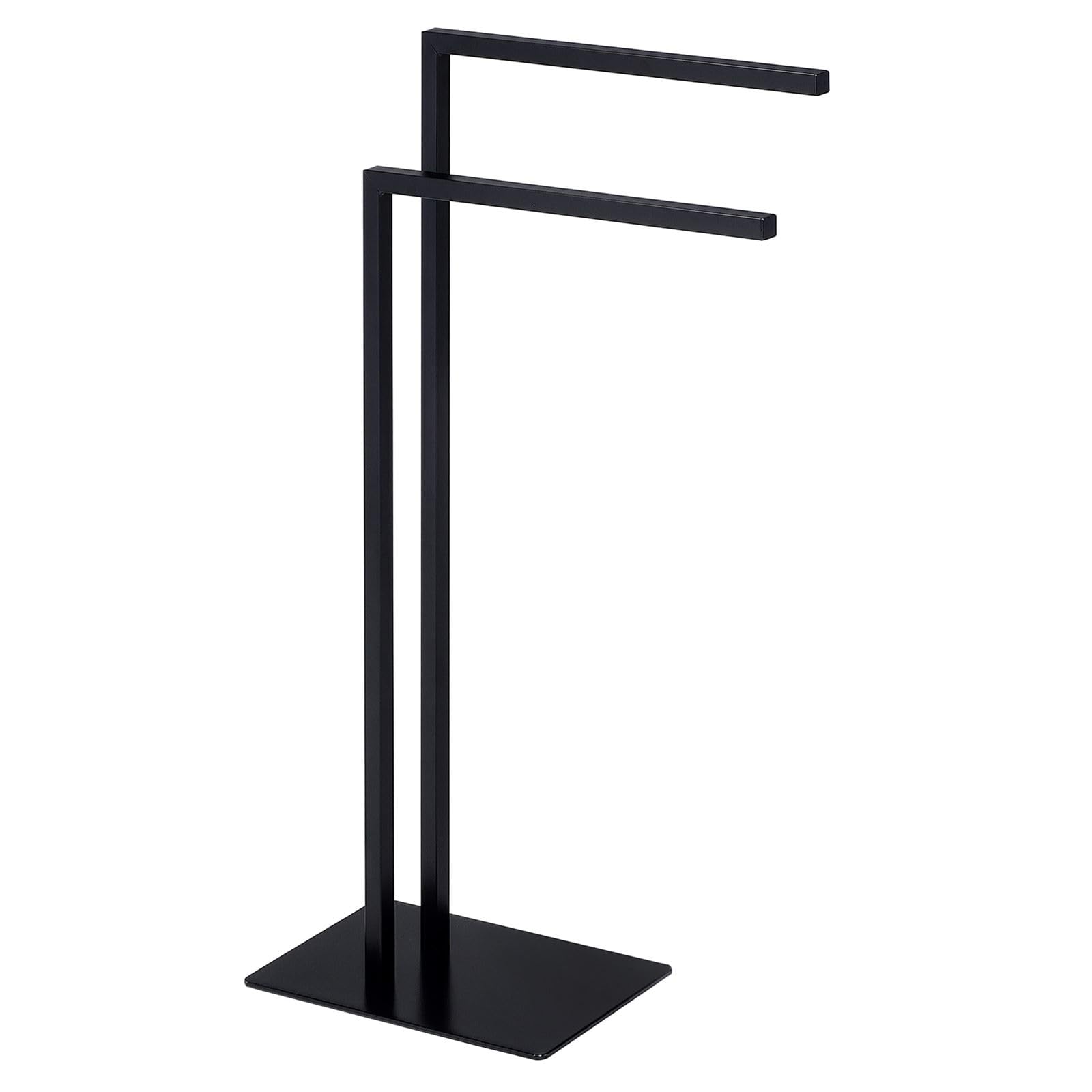 IDIMEX Porte Serviette Andrew pour Salle de Bain - Porte Serviette sur Pied en Métal Noir, Design Moderne et Simple avec 2 tringles, idéal pour Ranger des Serviettes