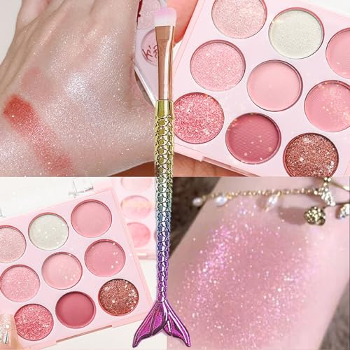 Pink Eyeshadow Palette Make-Up Palettes, Shimmer Eye Shadow Pallets for Women, Glitter Eyeshadow 9 Colour Nude Natural, Waterproof Long Lasting Highly Pigmented with Brush - Image 5