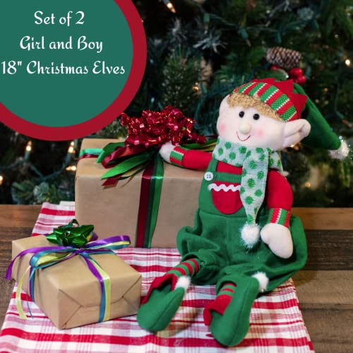 Elf Plush Christmas Stuffed Dolls, Set Of 2 - 18" Boy And Girl Elves Holiday Cute Plush Shelf Toys - Fun Kids Buddy Holiday Decorations, Christmas Holiday Party Festive Decor And Gift Exchange #TOP2